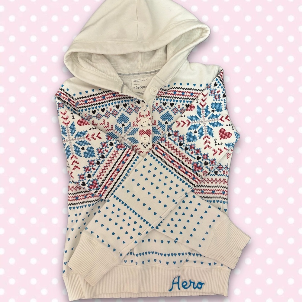 rare Y2K aeropostale fair isle hoodie​ - Picture 2 of 4